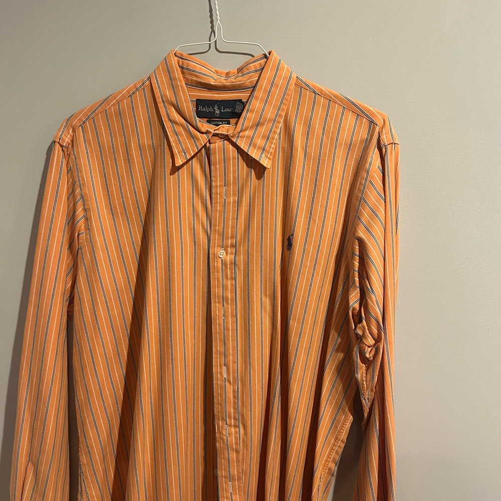 Ralph Lauren Men's Shirt in Orange and White Stripes